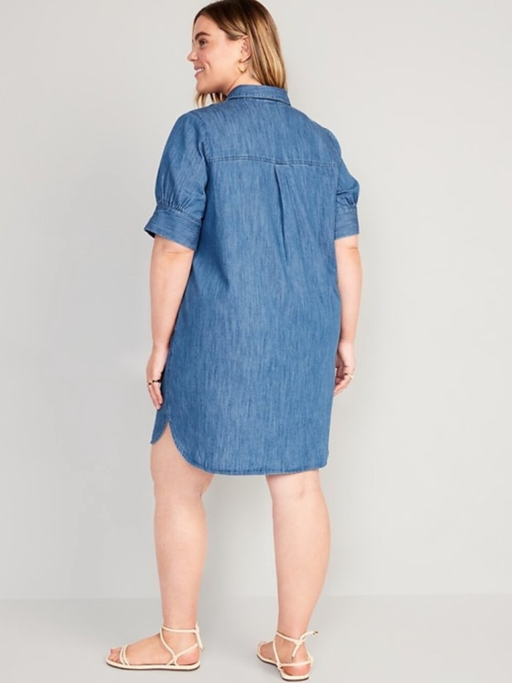 NWT OLD NAVY short sleeve jean shirt dress in medium wash (L tall) - Picture 3 of 7